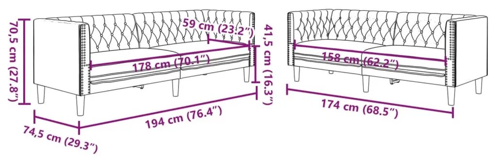 2 részes szürke műbőr Chesterfield kanapégarnitúra