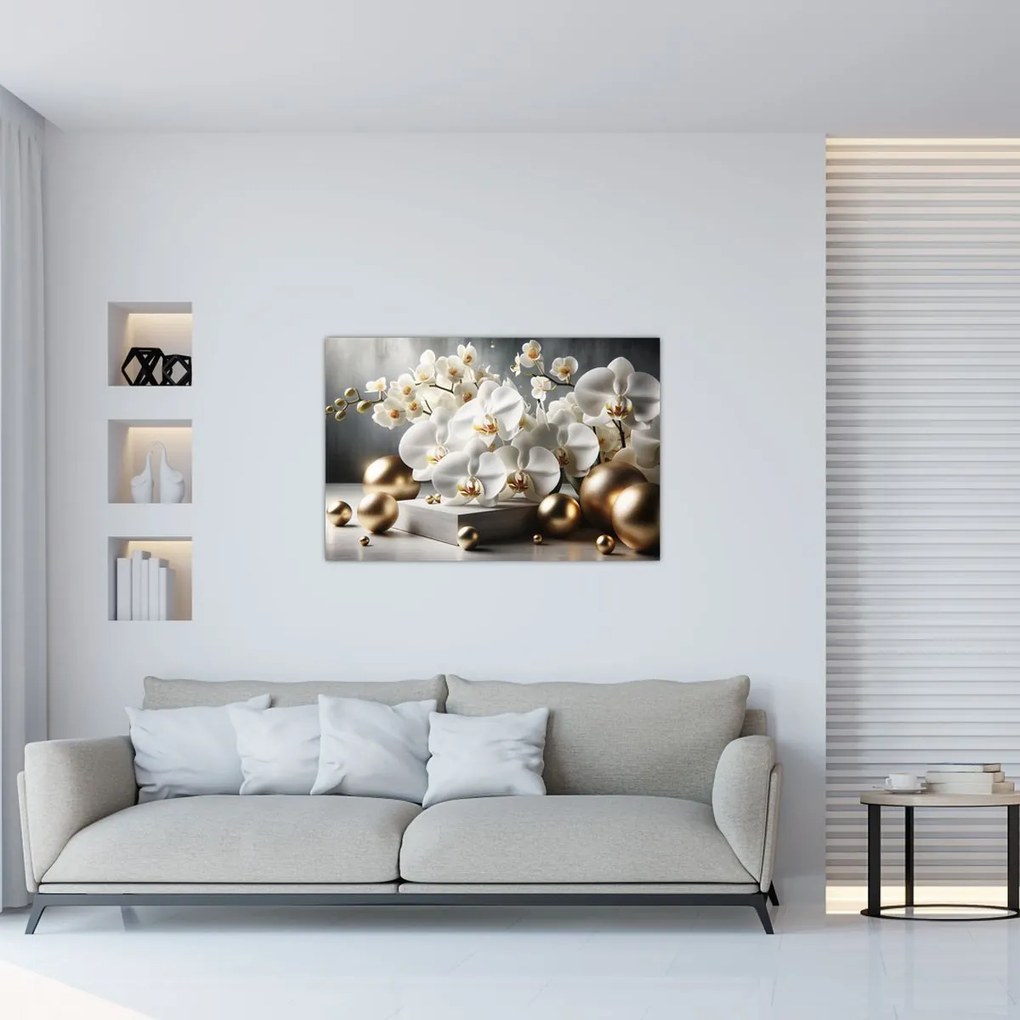 Kép - Orchidea és aranygolyók (90x60 cm)