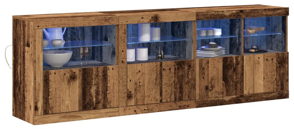 büfé LED világítással régies fa 202x37x67 cm Mérnöki fa.