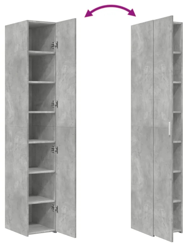betonszürke szerelt fa magasszekrény 30 x 42,5 x 185 cm
