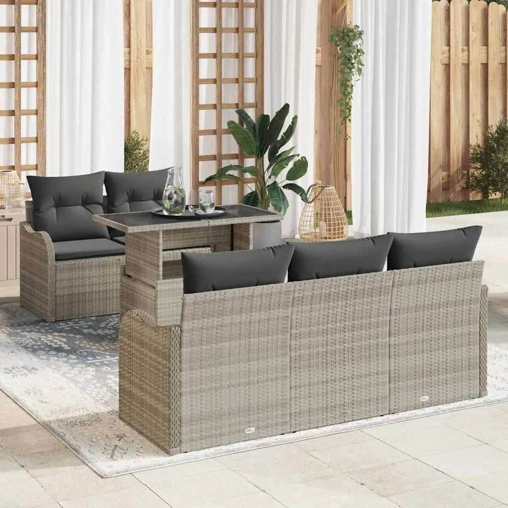 vidaXL Kerti Kanapé Szett párnával 6 pcs Világosszürke Poly Rattan