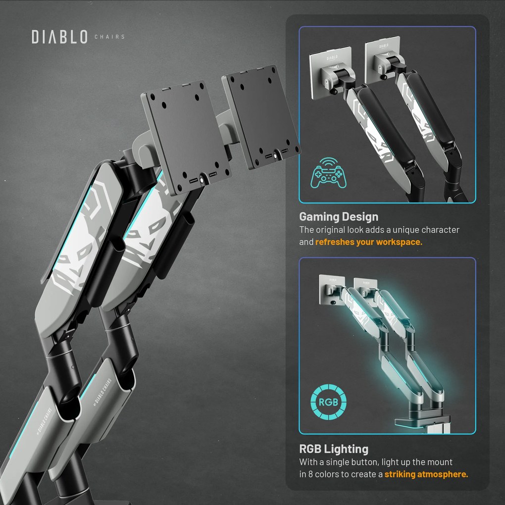 Képernyőállvány két 35 hüvelykes monitorhoz, szürke-fekete RGB X-Arm Dual