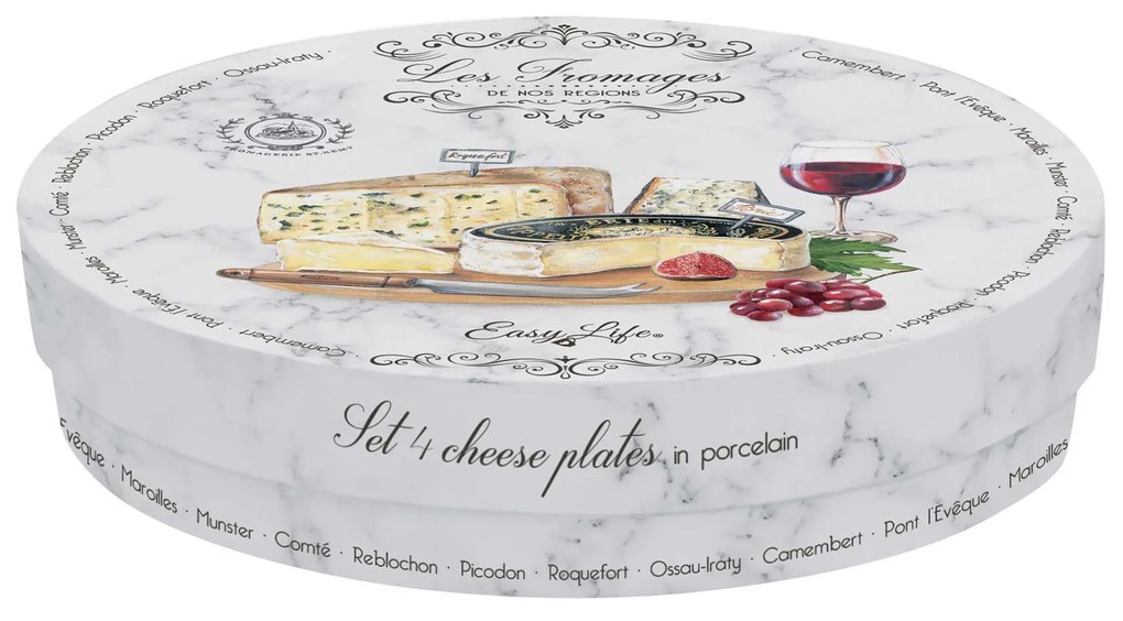 Porcelán vintage sajt mintás desszertes tányér szett 4db-os Les Fromages