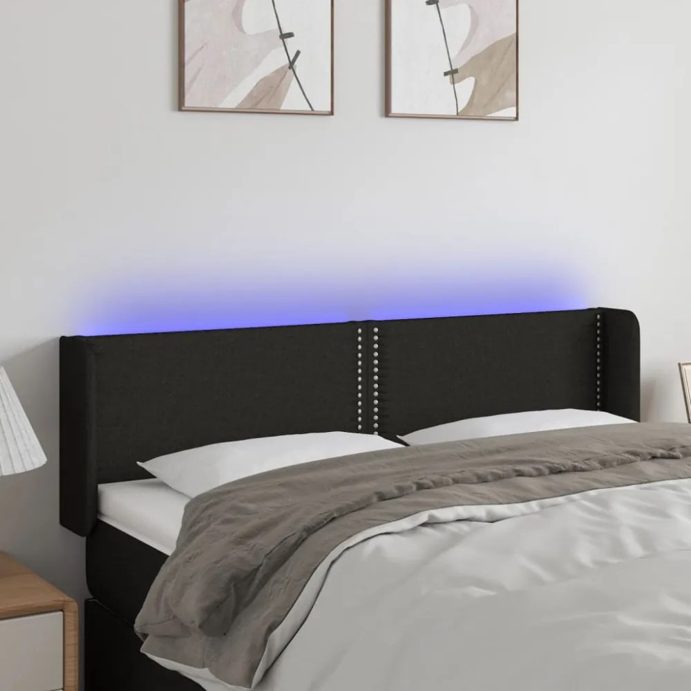 fekete szövet LED-es fejtámla 147 x 16 x 78/88 cm