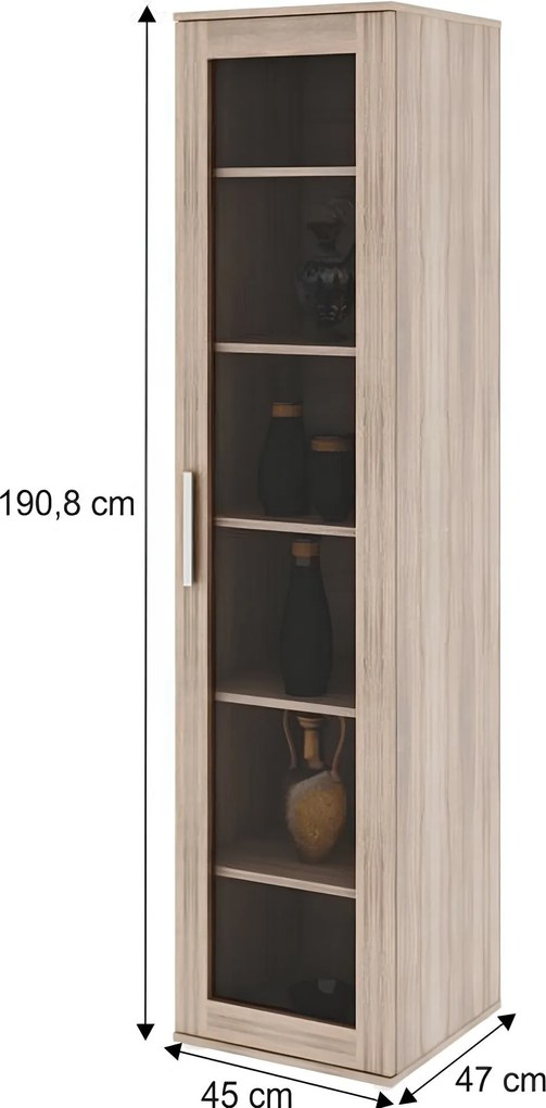 Polcos vitrin, DTD laminált, sonoma tölgyfa, DUNAJ 4