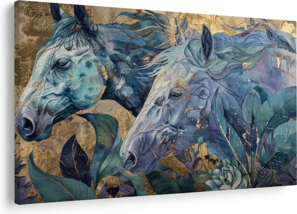 Kép - Lovak arany háttérrel (90x60 cm)