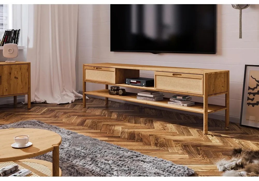 Tölgyfa TV-állvány 204x64 cm Pola - The Beds