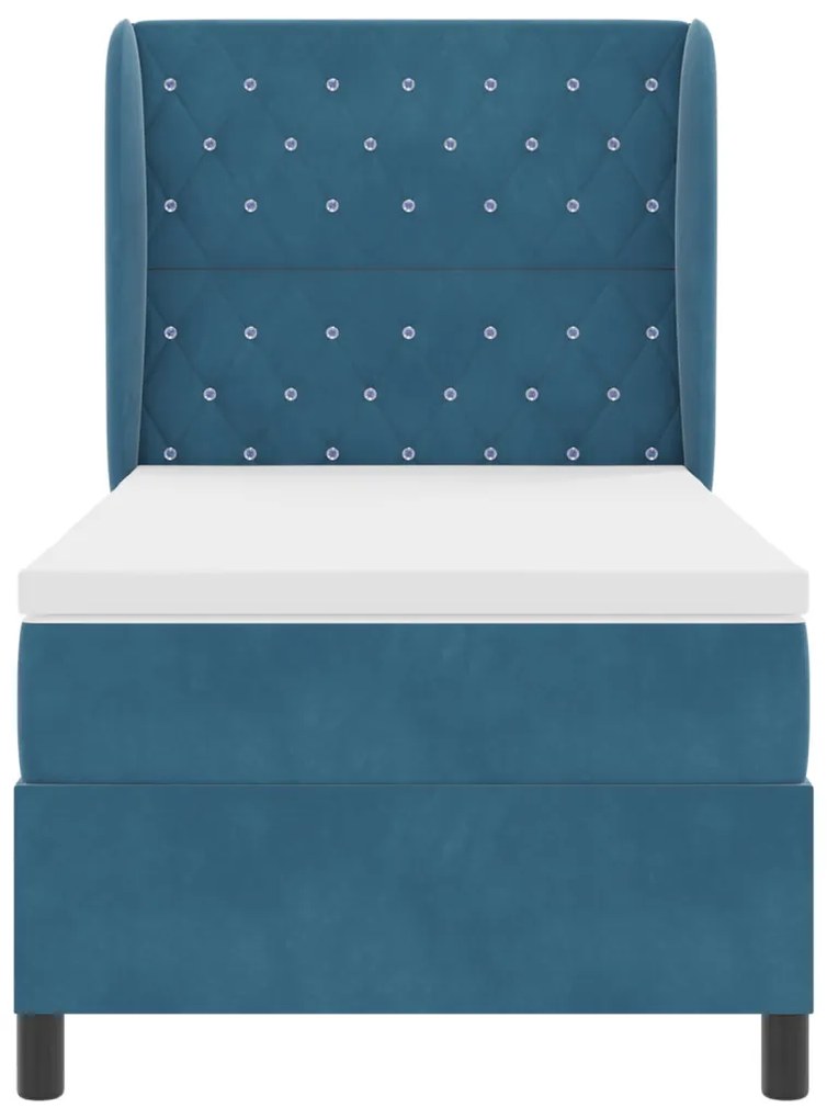 Boxspring Ágy Mattal Sötétkék 90x200 cm Bársonyos