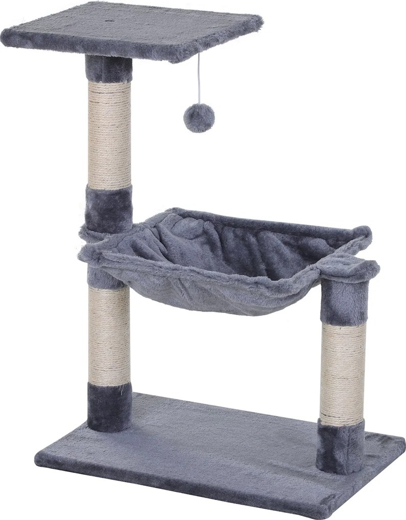PawHut Mászófa Macskakarcolóoszlop Szizálos Oszloppal Puhatalpú Függőágy Chipboard Szürke 50 x 36 x 70 cm | Aosom