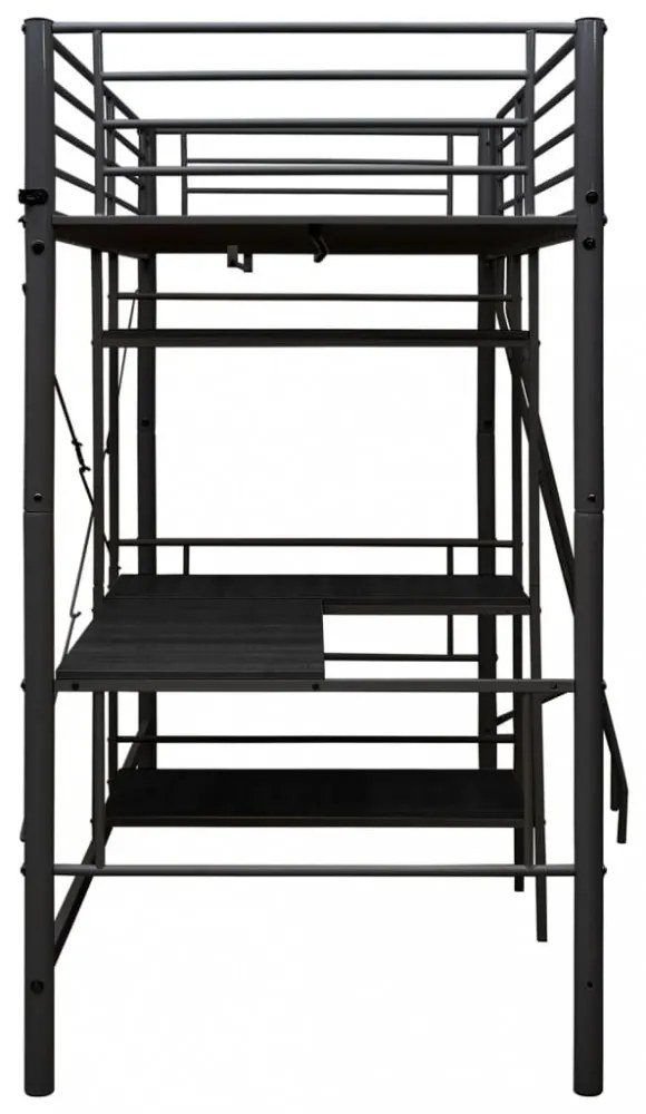 fekete fém emeletes ágykeret asztallal 90 x 200 cm