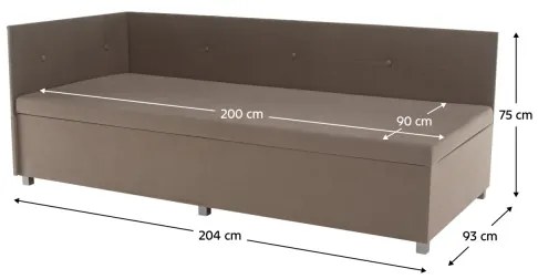 Kárpitozott vendégágy AMSTERDAM, univerzális fejtámlával és tárolóhellyel 90x200 cm, bézs