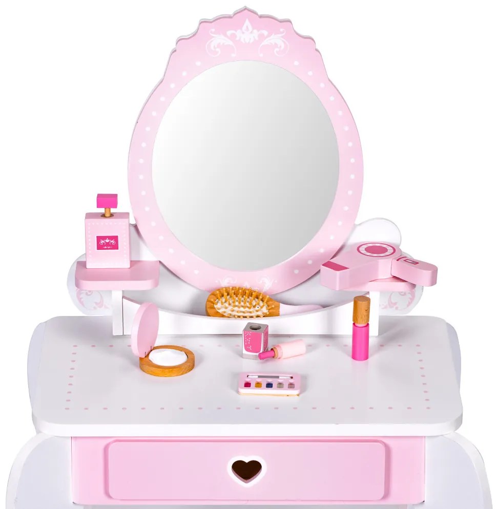 Fésülködőasztal gyerekeknek tükörrel székkel és 7 kiegészítővel