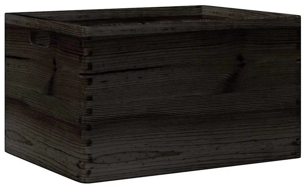 Fa doboz fogantyúkkal fekete 40x30x23 cm tömör fa fenyő