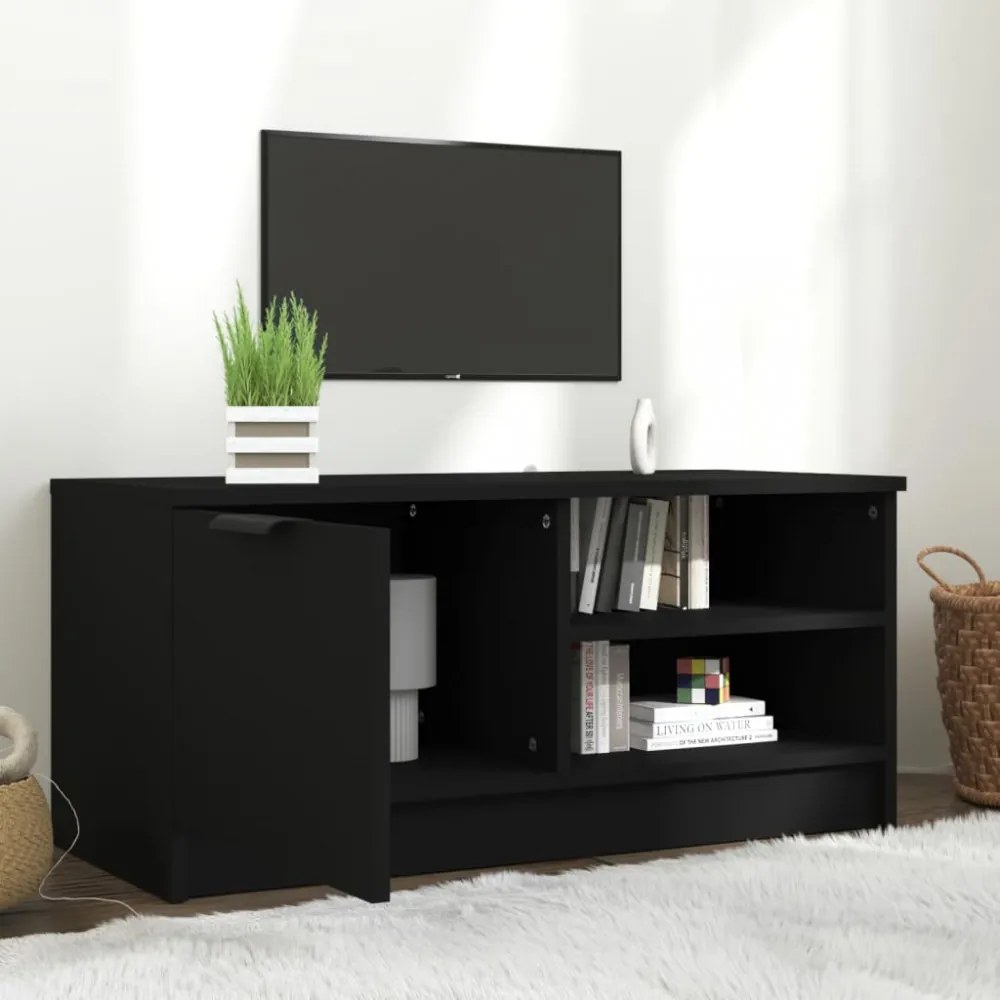 fekete szerelt fa TV-szekrény 80 x 35 x 36,5 cm
