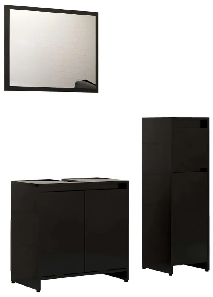 3 részes fekete forgácslap fürdőszobai bútorszett