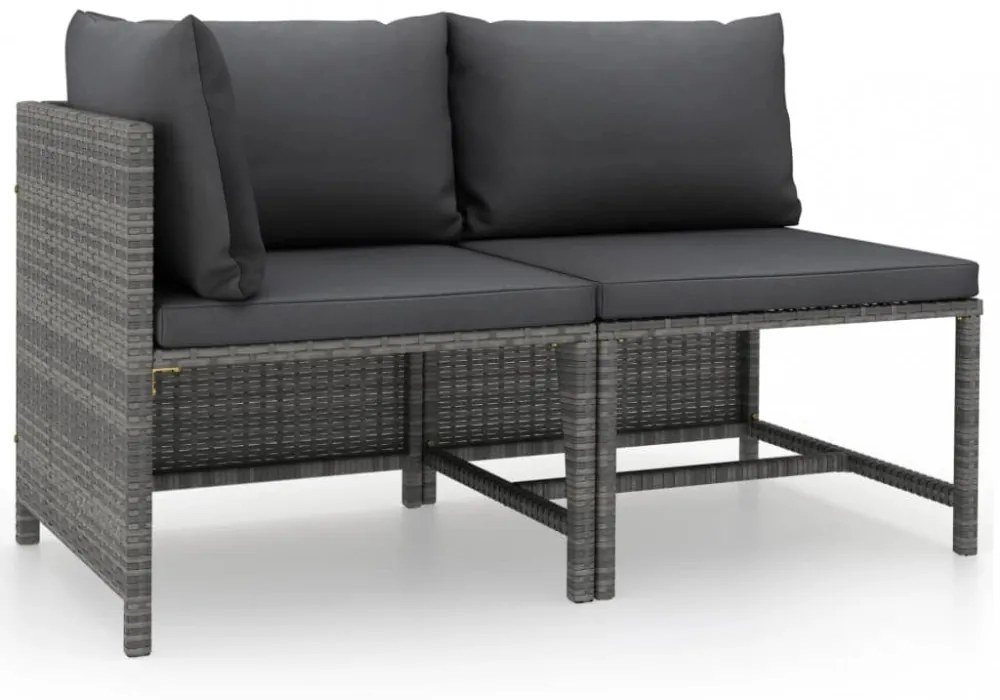 2 részes szürke polyrattan kerti kanapészett párnákkal