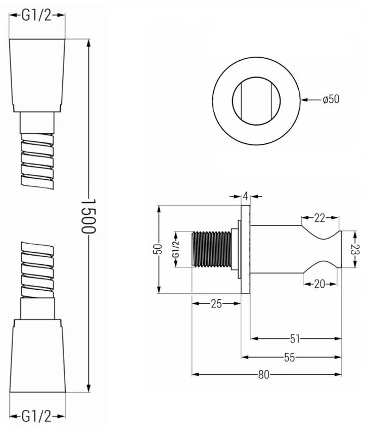 Mexen tartozékok - 1 pontos kézizuhany készlet R-70, fekete, 785706051-70