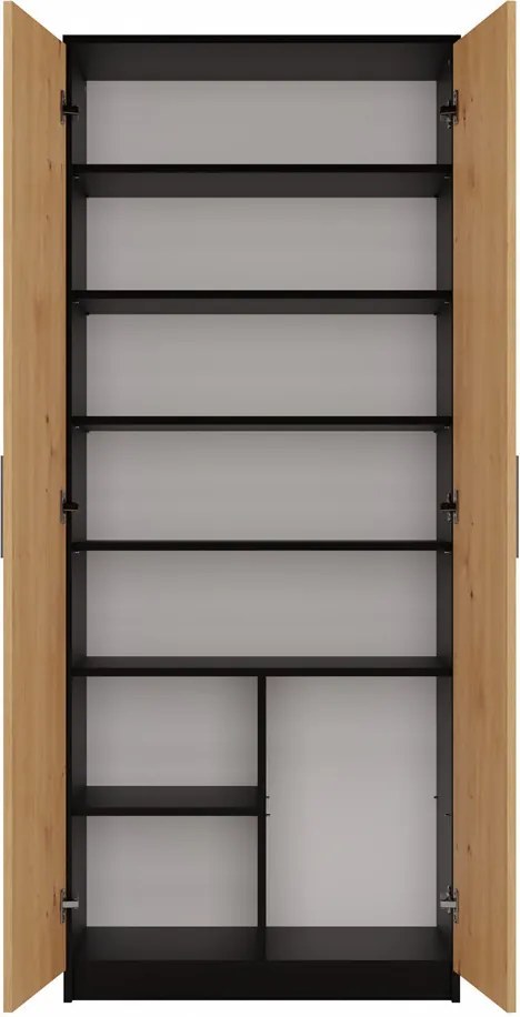 MIX Oliv 2D könyvespolc, irodai szekrény, 74x180x35 cm, antracit-tölgy