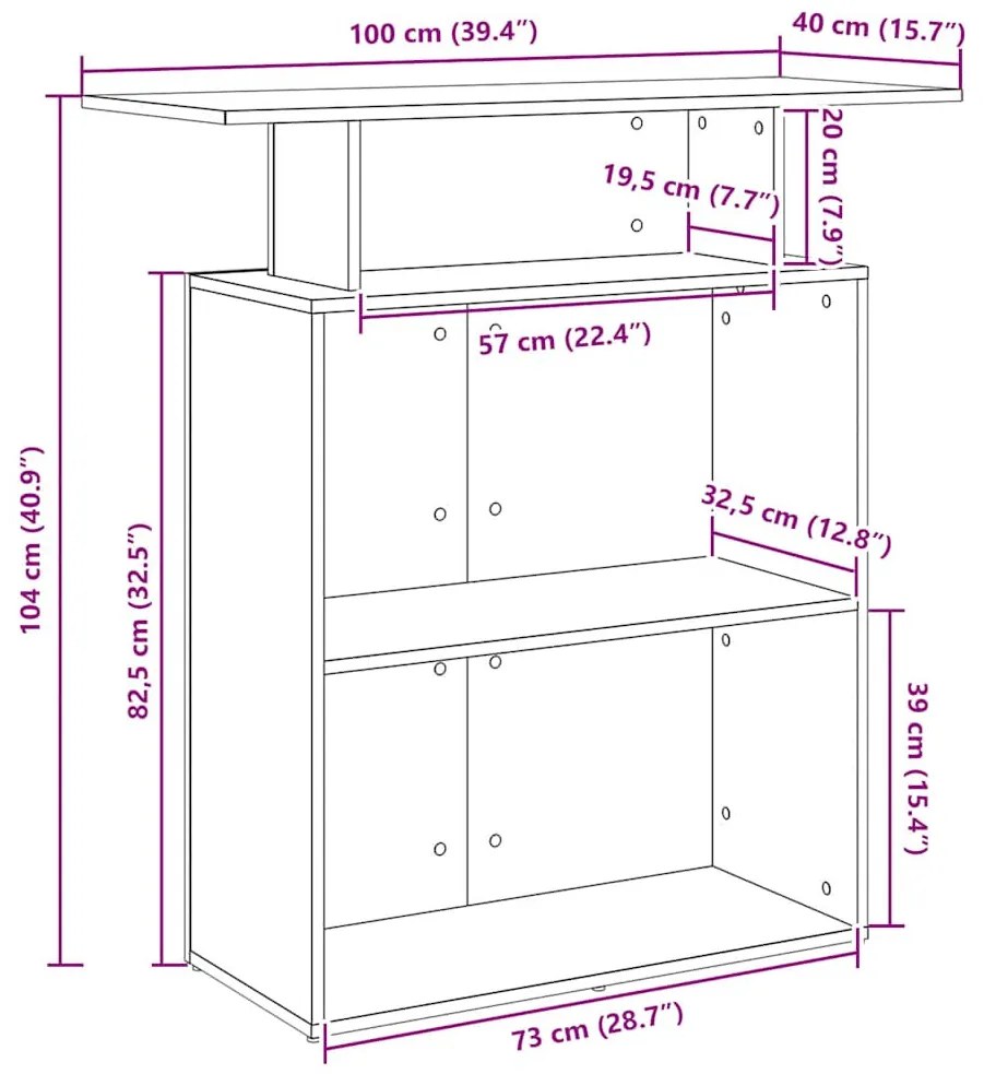 recepciós pult antik fa 100x40x104 cm szerelt fa