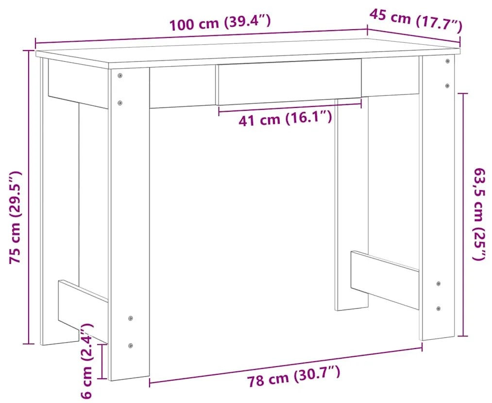 kézműves tölgy színű szerelt fa íróasztal 100x45x75 cm