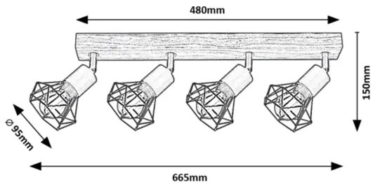 Rabalux 3140 - Spotlámpa ZEUS 4xE14/40W/230V tölgy