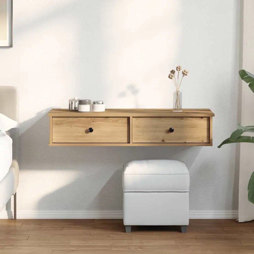 kézműves tölgy szerelt fa falipolc fiókokkal 100 x 37,5 x 19 cm