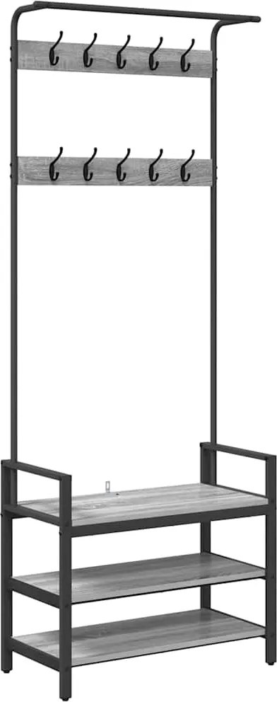 vidaXL Kabáthorog polcokkal Szürke Sonoma 75 x 34 x 184 cm Faanyag