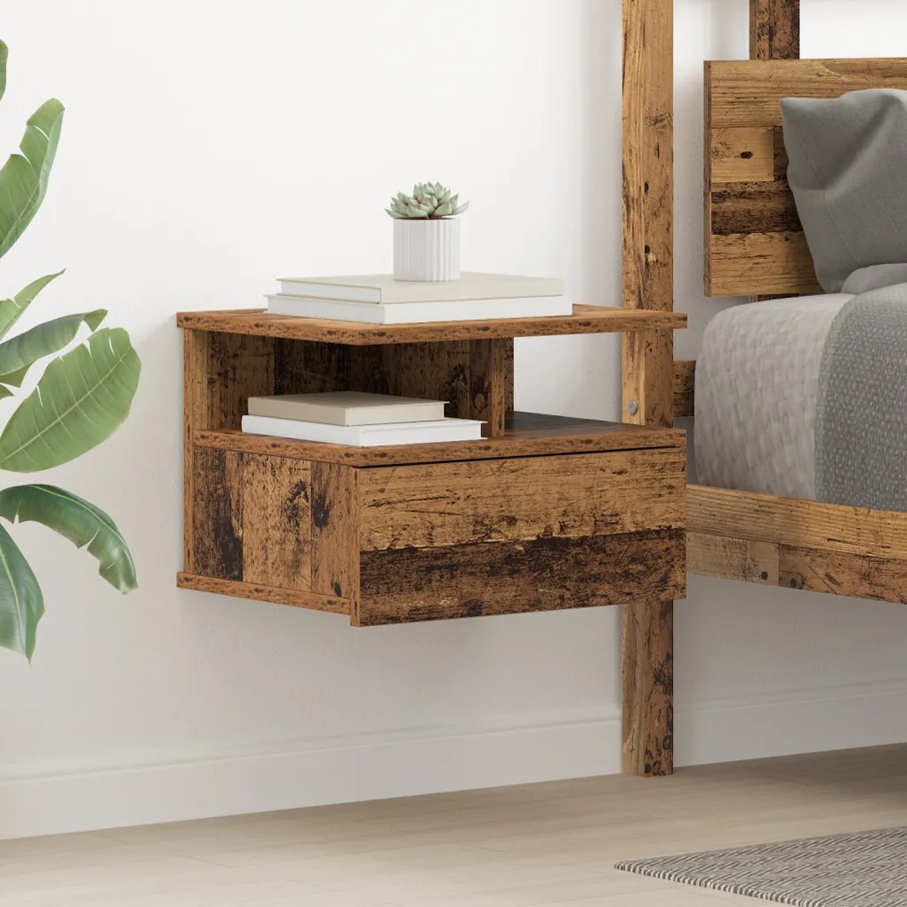 Falra Szerelhető Éjjeli Szekrények 2 db Régi fa 40x31x27 cm Reszelt Fa