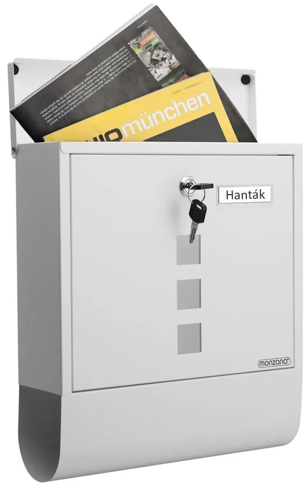 Postaláda hengerrel az újságok számára, acélból, nagyméretű, fehér