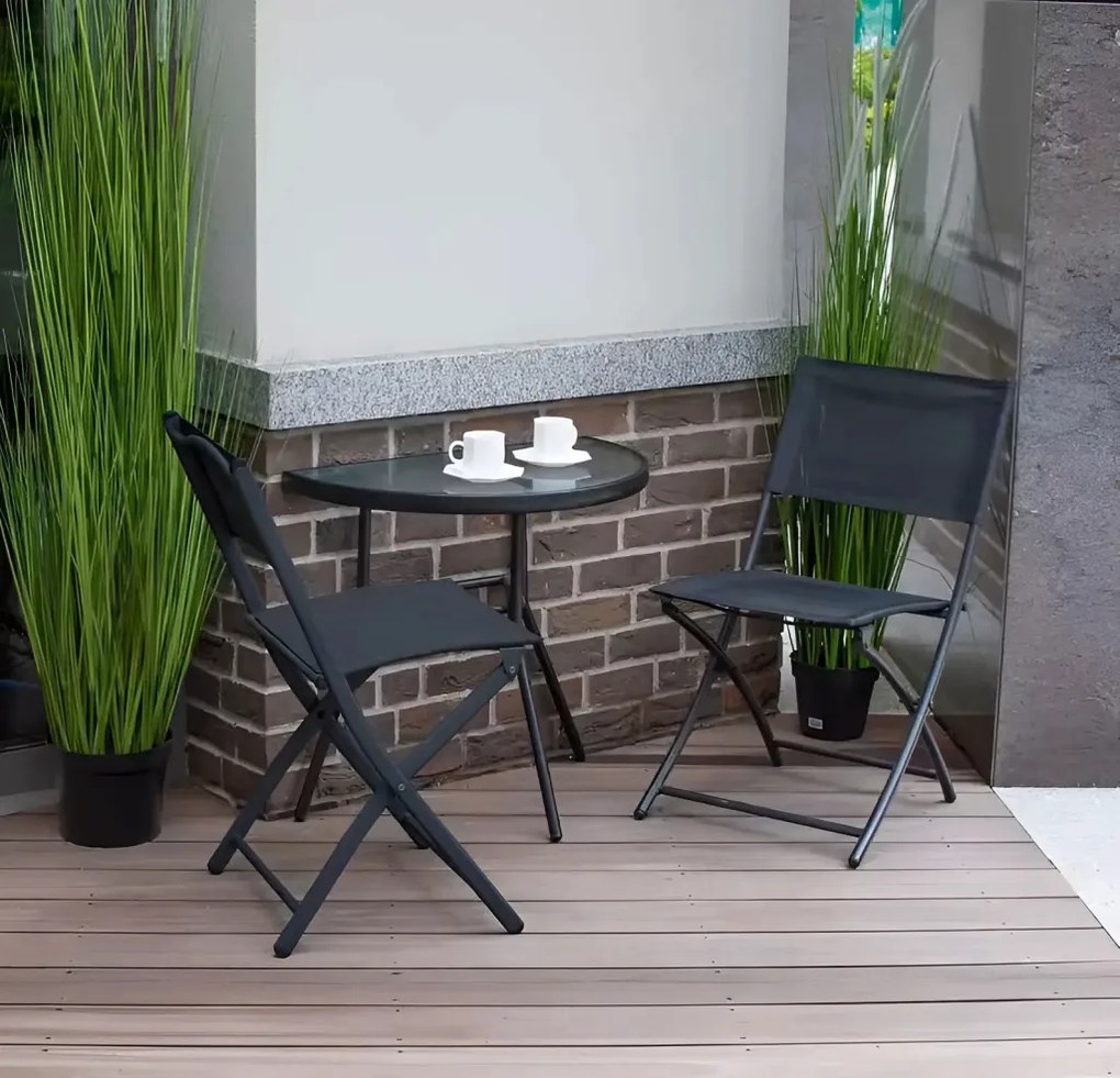Kerti asztal, MultiGarden SC-090, fekete, 70 x 43 cm, magasság: 64 cm, félköríves, edzett üveglap, porszórt acél váz