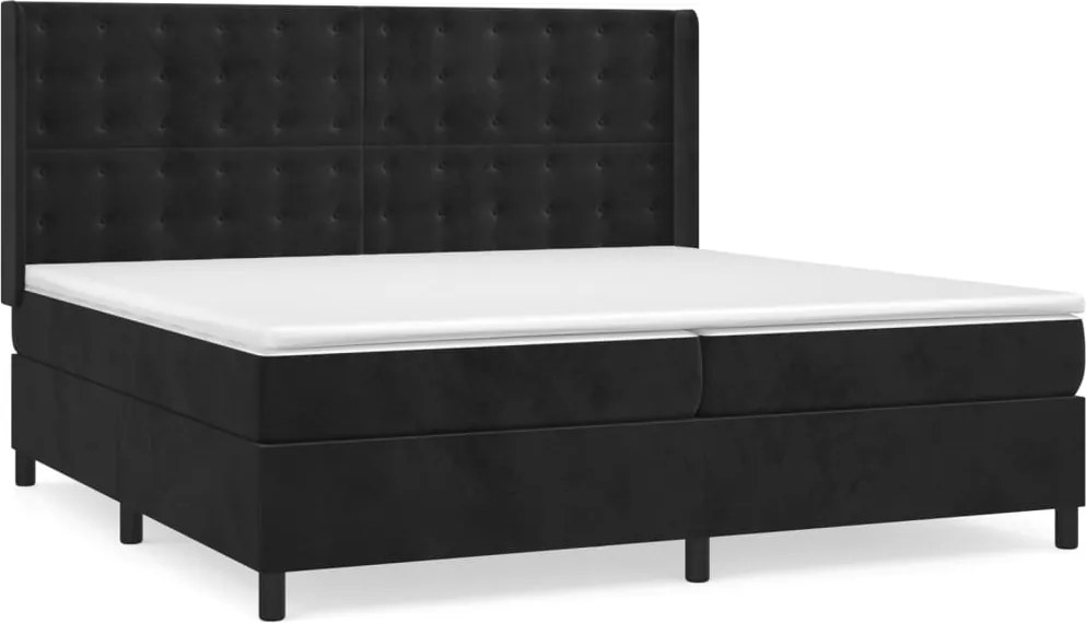 vidaXL fekete bársony rugós ágy matraccal 200x200 cm
