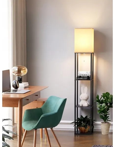 Állólámpa polcokkal, 1xE27/40W/230V, fekete/fehér