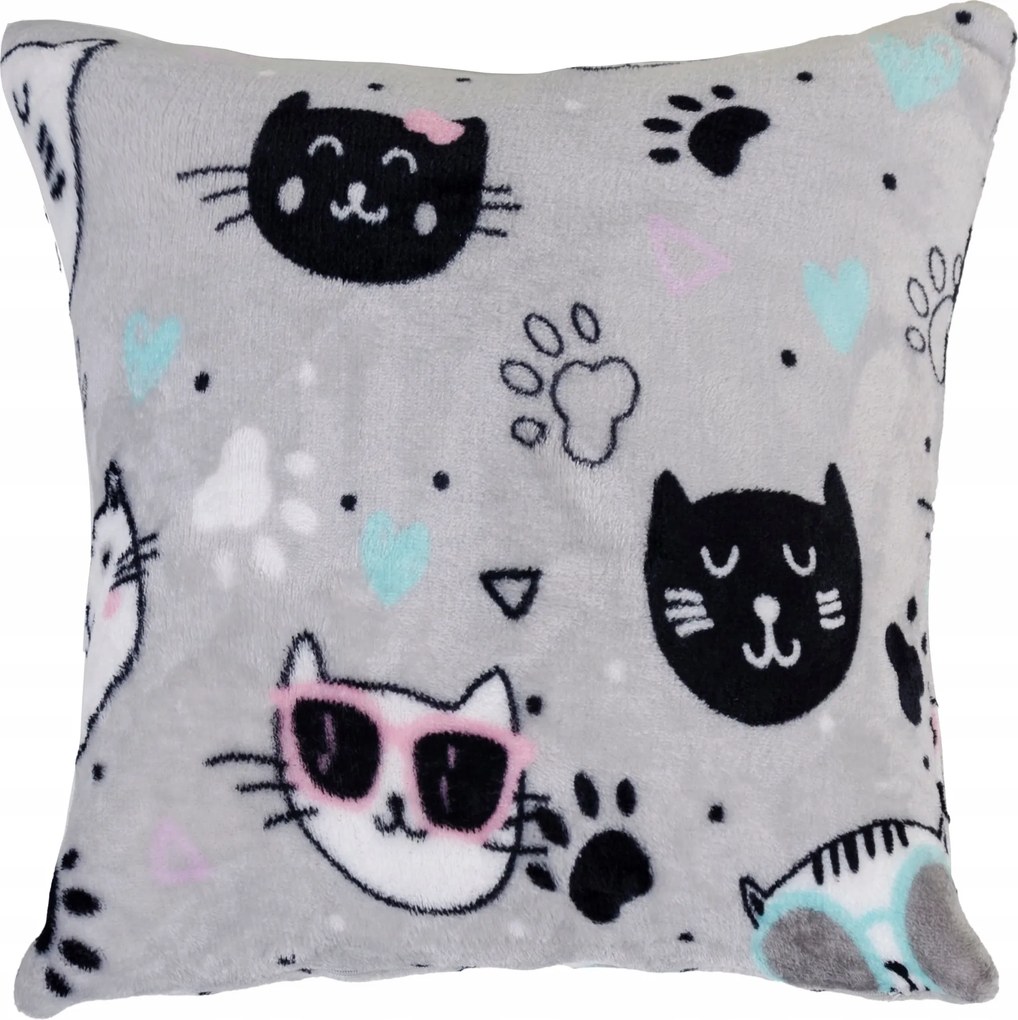Párnahuzat Fluffy Friends 40x40 Puha Macska Szürke