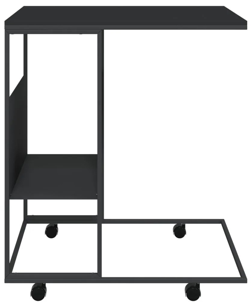 Fekete szerelt fa kisasztal kerekekkel 55x36x63,5 cm