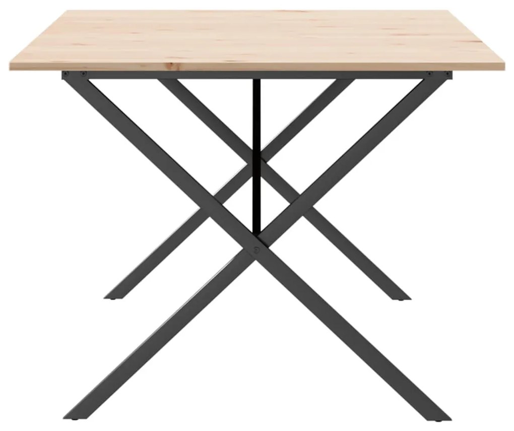 Tömör fenyőfa és acél étkezőasztal X-vázzal 200x100x75 cm