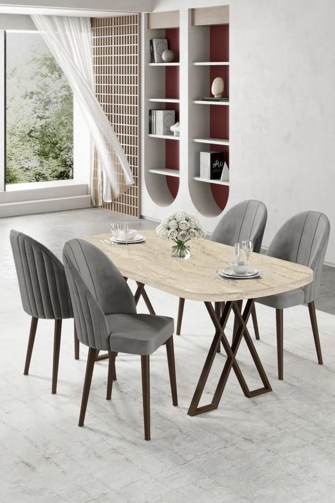 Kaye étkezőgarnitúra, travertin-szürke, 168 cm – TR240CHR2827