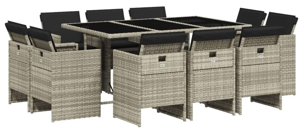 vidaXL 11 részes világosszürke polyrattan kerti ülőgarnitúra párnákkal