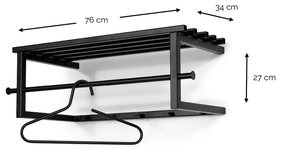 Fekete fém fali fogas polccal 76 cm Marco – Spinder Design