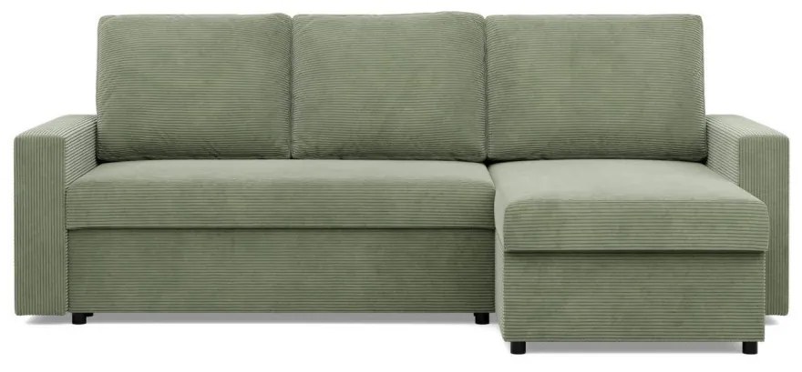 Zeus sarokkanapé, 2 ágyneműtartóval, egyenes kartámasz, kordbársony, univerzális oldal, bonell töltet, zöld