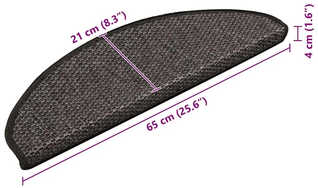 15 db szizál hatású antracitszürke lépcsőszőnyeg 65x21x4 cm