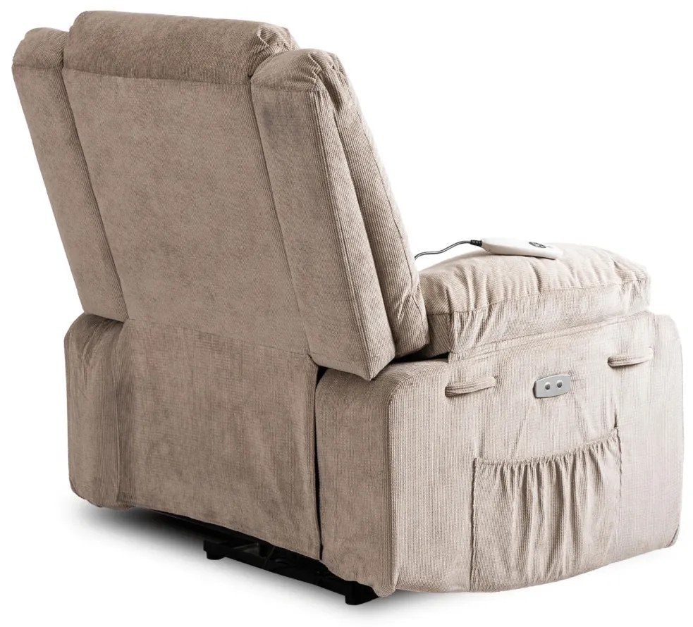 Elektromosan Vezérelhető Masszázsfunkciós Relaxfotel Bézs Kordbársony Kárpittal. JASPER