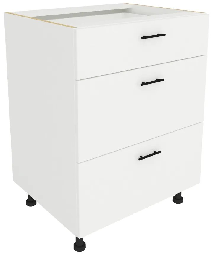 Benita 3 fiókos Alsó konyhaszekrény Fehér 60x50x80 cm