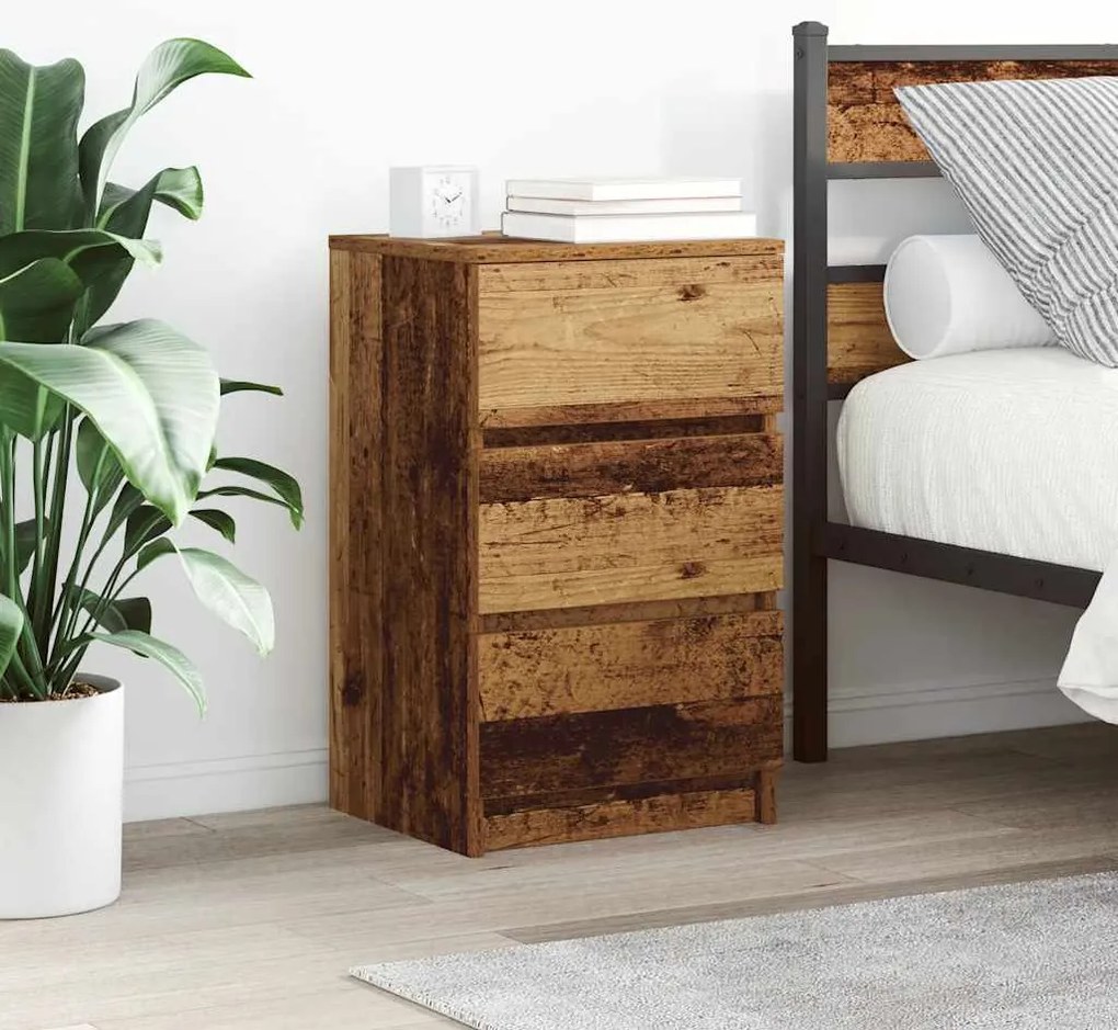 2 db antik fa éjjeliszekrények 3 fiókkal 39x35x65 cm