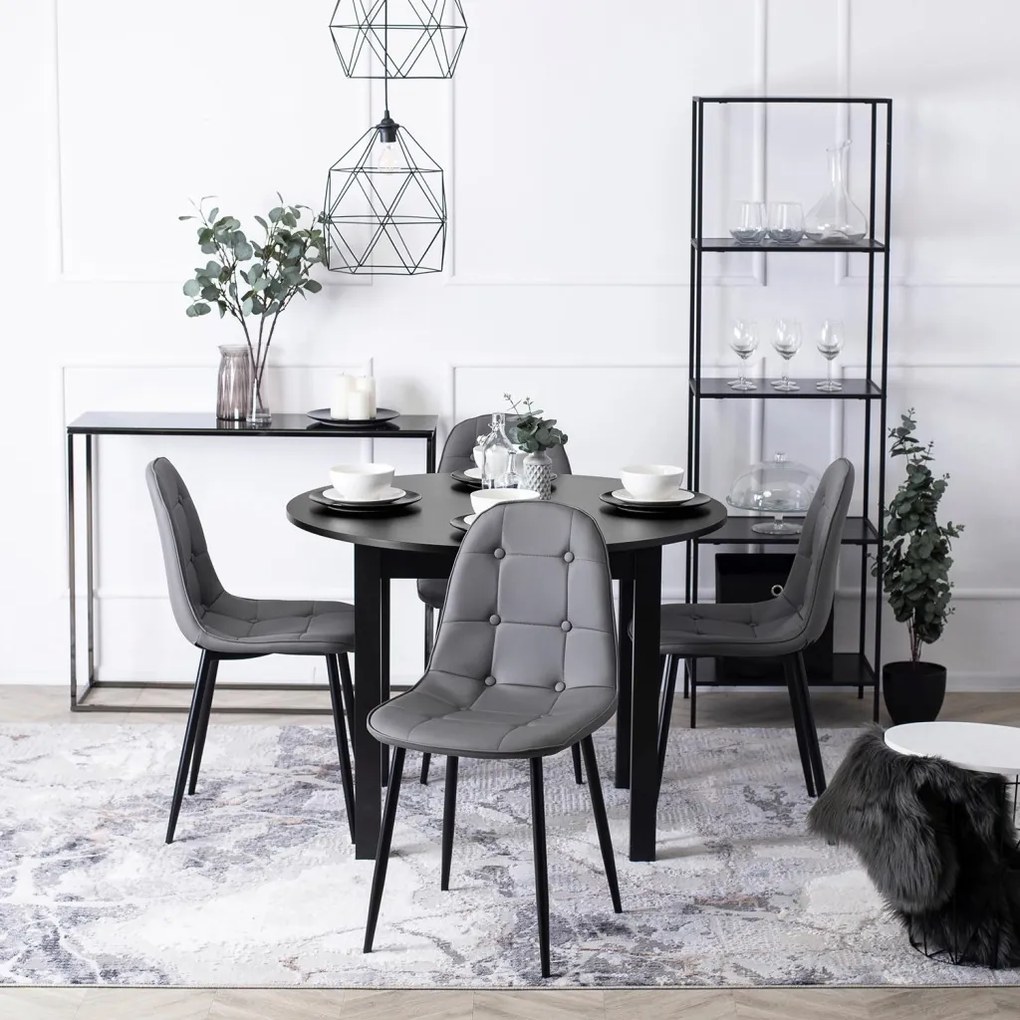 Étkezőgarnitúra 4 db székkel. Bővíthető asztal HARRY 102-142 cm 4 db. Szürke Eco-bőr székkel. ARIS