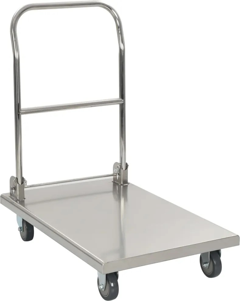 vidaXL ezüstszínű rozsdamentes acél platós kézikocsi 82 x 53 x 86 cm