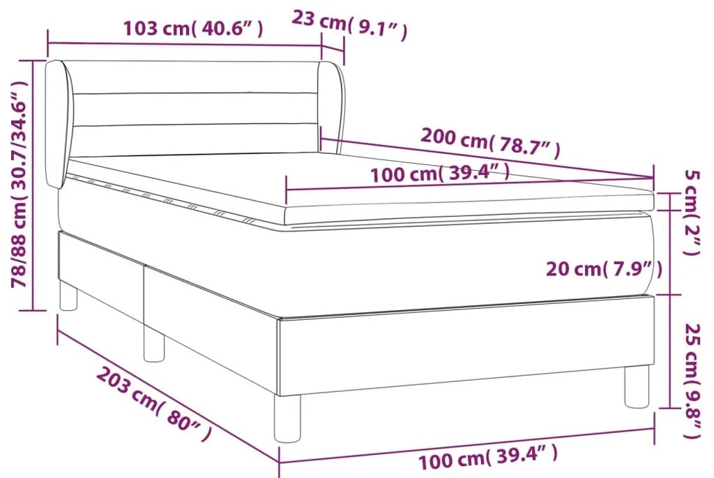 tópszínű szövet rugós ágy matraccal 100 x 200 cm