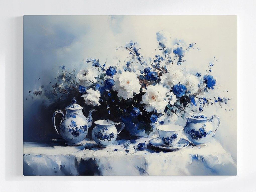 Vászonkép Canvas Virágok Kínai Porcelán Szerviz Kávé Tea 80x60
