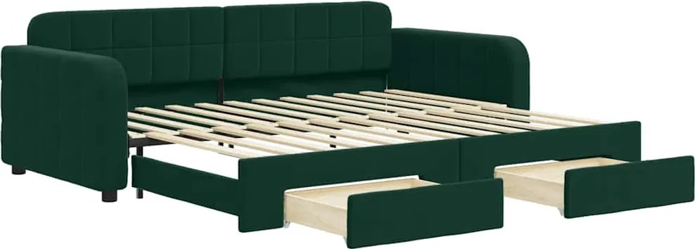vidaXL sötétzöld kihúzható bársony heverő fiókkal 90 x 200 cm