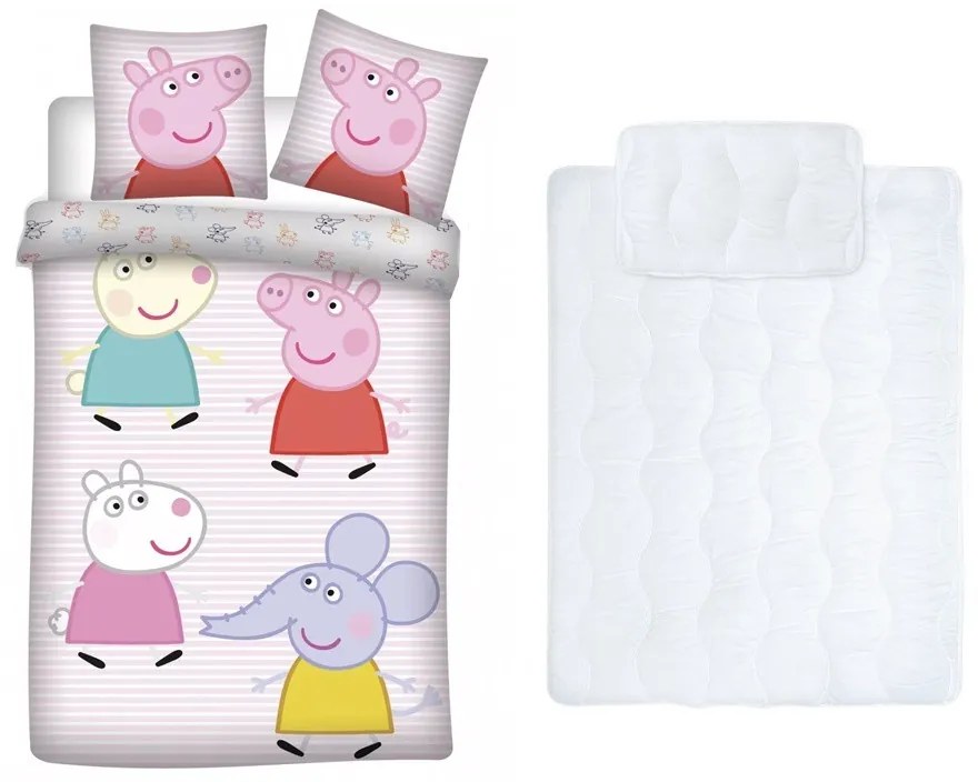 Peppa malac gyerek, ovis ágyneműhuzat és paplan/párna szett 100x135 cm 40x60 cm (csíkos)