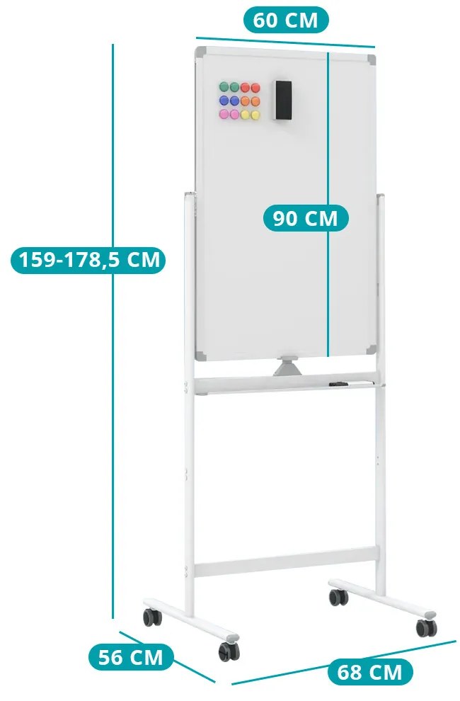 Átfordítható mágnestábla kiegészítőkkel, 60 x 90 cm